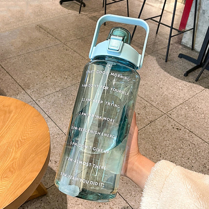 GYBL4503 2000ml Large-capacity Outdoor Sports Water Bottle with Straw, Spec: Green+Stickers-garmade.com