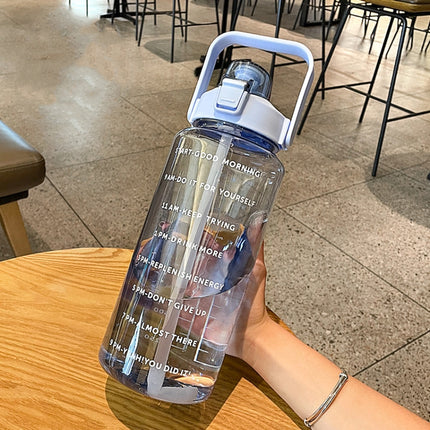GYBL4503 2000ml Large-capacity Outdoor Sports Water Bottle with Straw, Spec: Blue+Stickers-garmade.com