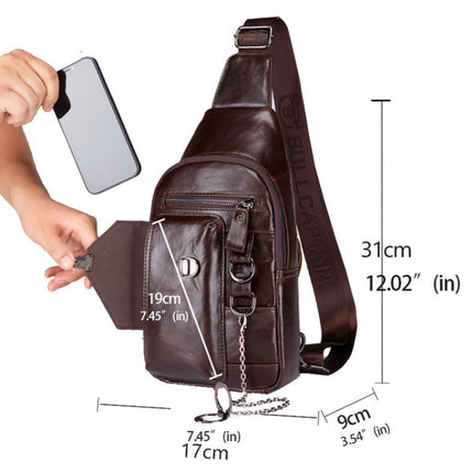 BULL CAPTAIN 520 Large-capacity Cowhide Waterproof Chest Bag with Phone Holder(Black)-garmade.com