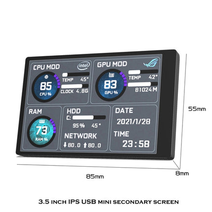 3.5 Inch IPS View All Computer Monitor USB Chassis Vice Screen Set 1 (Black)-garmade.com