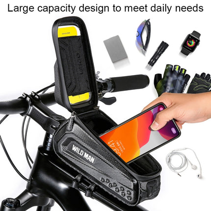 WILD MAN E10S 1L Mountain Bike Phone Touch Screen Hard Shell Tube Bag with Earphone Hole(Black)-garmade.com