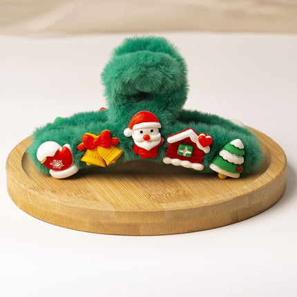 Christmas Plush Scrunchy Clip Three-dimensional Hair Accessories(Christmas Green)-garmade.com