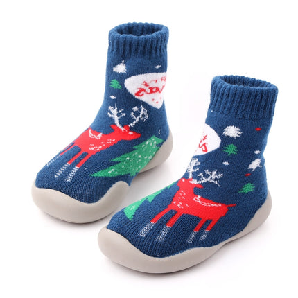 D2293 Children Cartoon Christmas Floor Socks Non-slip Shoes, Size: 20-21(Blue Elk)-garmade.com