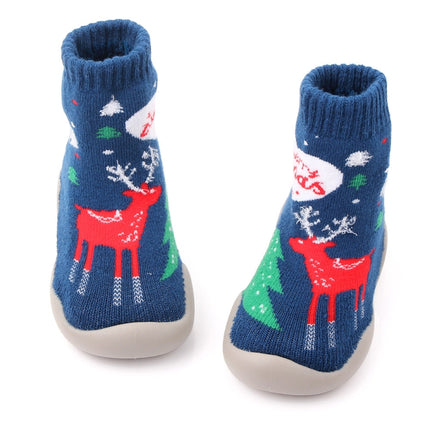 D2293 Children Cartoon Christmas Floor Socks Non-slip Shoes, Size: 22-23(Blue Elk)-garmade.com