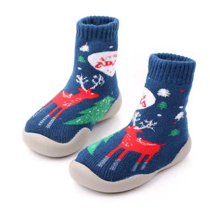 D2293 Children Cartoon Christmas Floor Socks Non-slip Shoes, Size: 22-23(Blue Elk)-garmade.com