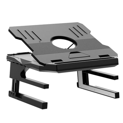 Double Layer Foldable Lift Laptop Stand Aluminum Computer Heightening Bracket(Black)-garmade.com