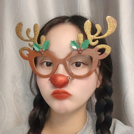 Christmas Weird Glasses Personalized Christmas Hair Clip, Color: Glitter Deer Hanging Nose-garmade.com