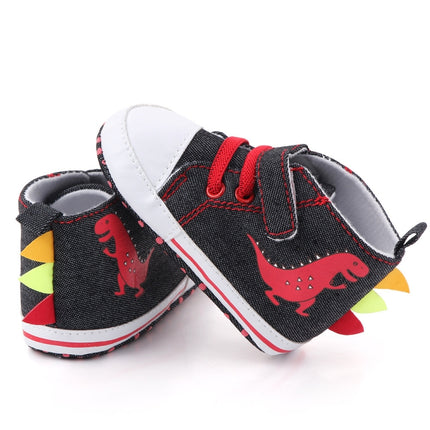 D2399 High Top Canvas Cartoon Dinosaur Small Wave Shoes Cloth Soles Walking Shoes, Size: 11cm(Black)-garmade.com