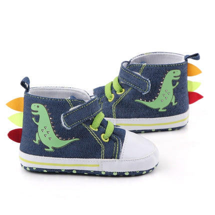 D2399 High Top Canvas Cartoon Dinosaur Small Wave Shoes Cloth Soles Walking Shoes, Size: 12cm(Denim Blue)-garmade.com