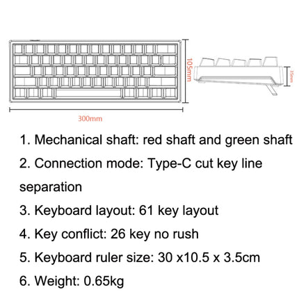 LEAVEN K620 61 Keys Hot Plug-in Glowing Game Wired Mechanical Keyboard, Cable Length: 1.8m, Color: Black White Red Shaft-garmade.com