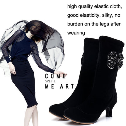 Autumn/Winter Latin Dance Shoes With Soft Velvet-Soled Mid-Heel Ankle Boots, Size: 34(Black)-garmade.com