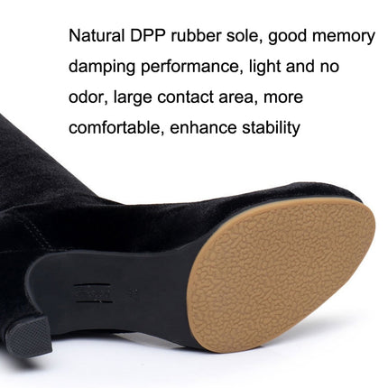 Autumn/Winter Latin Dance Shoes With Soft Velvet-Soled Mid-Heel Ankle Boots, Size: 35(Black Velvet)-garmade.com
