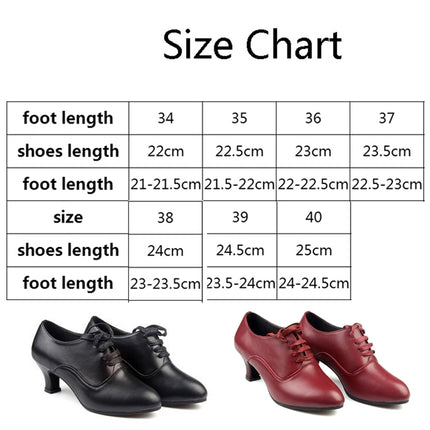 Latin Dance Shoes Women Leather Square Dance Soft Soled Medium Heels Shoes, Size: 34(Wine Red)-garmade.com