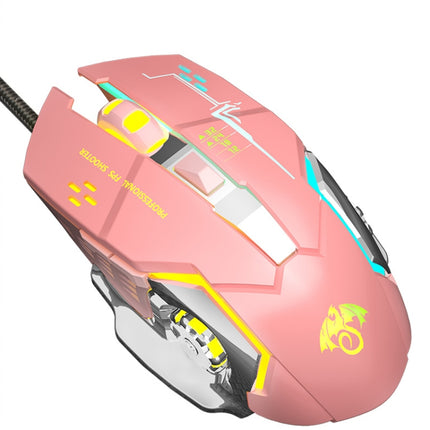 LEAVEN X6 6 Keys Game Computer Ergonomic Wired Mouse, Cable Length: 1.42m(Pink)-garmade.com