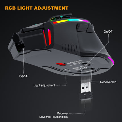 K-Snake BM520 9-button 3200DPI 2.4G RGB Wireless Dual-mode Gaming Mouse(Black)-garmade.com