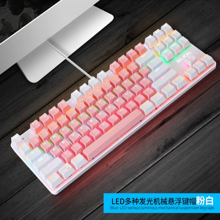 BAJEAL K100 87 Keys Green Shaft Wired Mechanical Keyboard, Cable Length: 1.6m(Pink White)-garmade.com