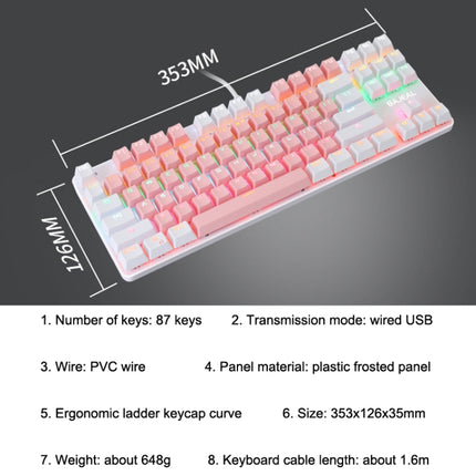 BAJEAL K100 87 Keys Green Shaft Wired Mechanical Keyboard, Cable Length: 1.6m(Pink White)-garmade.com