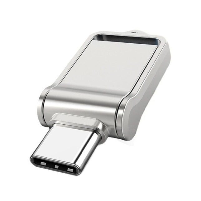 32GB USB 2.0 + Type-C/USB-C High Speed Mini Computer and Phone Dual-purpose Rotary U Disk(Silver)-garmade.com