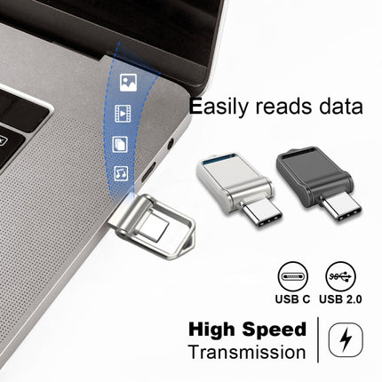 64GB USB 2.0 + Type-C/USB-C High Speed Mini Computer and Phone Dual-purpose Rotary U Disk(Black)-garmade.com