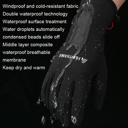 HUNTRANGE A037 Plus Velvet Sports Windproof Waterproof Touch Screen Riding Gloves, Size: XL(Navy)-garmade.com