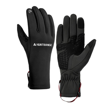HUNTRANGE A037 Plus Velvet Sports Windproof Waterproof Touch Screen Riding Gloves, Size: L(Black)-garmade.com
