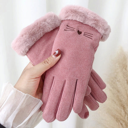 A56 Keep Warm Touch Screen Plus Velvet Thick Anti-Cold Riding Gloves, Size: One Size(Pink)-garmade.com