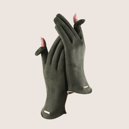 Touch Screen Plus Velvet Keep Warm Riding Gloves, Size: One Size(Women Dark Green)-garmade.com