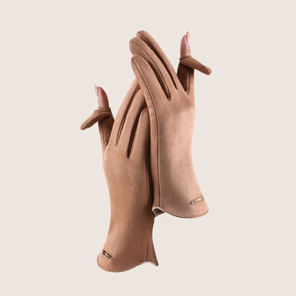 Touch Screen Plus Velvet Keep Warm Riding Gloves, Size: One Size(Women Camel)-garmade.com