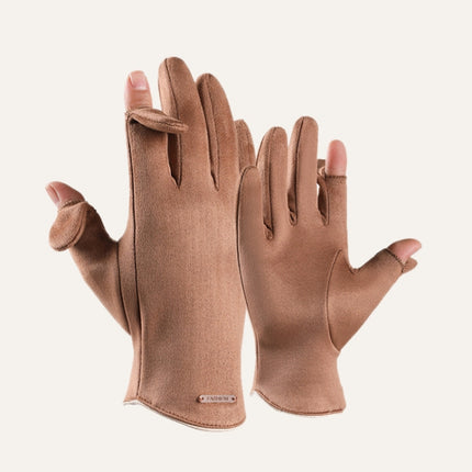 Touch Screen Plus Velvet Keep Warm Riding Gloves, Size: One Size(Men Camel)-garmade.com