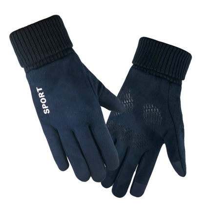 Q35 Suede Men Warm Gloves Touch Screen Sports Cycling Gloves, Size: One Size(Dark Blue)-garmade.com