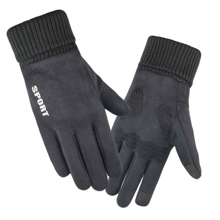 Q35 Suede Men Warm Gloves Touch Screen Sports Cycling Gloves, Size: One Size(Gray)-garmade.com