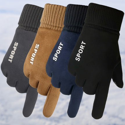 Q35 Suede Men Warm Gloves Touch Screen Sports Cycling Gloves, Size: One Size(Khaki)-garmade.com