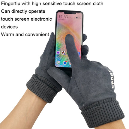 Q35 Suede Men Warm Gloves Touch Screen Sports Cycling Gloves, Size: One Size(Khaki)-garmade.com