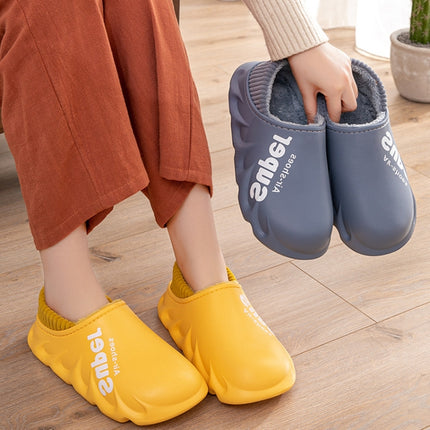Winter Warm Velvet Thick Waterproof Cotton Slippers, Color: Yellow(36-37)-garmade.com