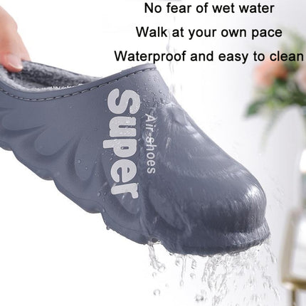 Winter Warm Velvet Thick Waterproof Cotton Slippers, Color: Blue Gray No Heel(42-43)-garmade.com