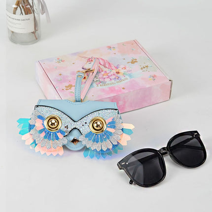 Cute Quirky PU Sunglasses Case Portable Glasses Bag with Hanging Buckle, Color: Sequenant Flower Ring Blue-garmade.com