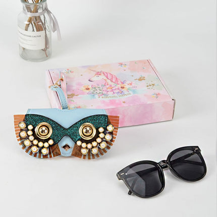 Cute Quirky PU Sunglasses Case Portable Glasses Bag with Hanging Buckle, Color: Pearl Sapphire Blue-garmade.com
