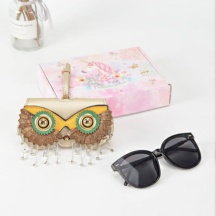 Cute Quirky PU Sunglasses Case Portable Glasses Bag with Hanging Buckle, Color: Diamond Flower Ring Gold-garmade.com