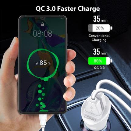 LDNIO C511Q 36W QC 3.0 Phone Fast Charger Dual-USB Ports Smart Car Charger with 8 Pin Cable-garmade.com
