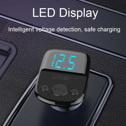 LDNIO C706Q QC3.0+AUTO-ID Car Bluetooth FM Music Digital Display Car Charger with 8 Pin Cable-garmade.com