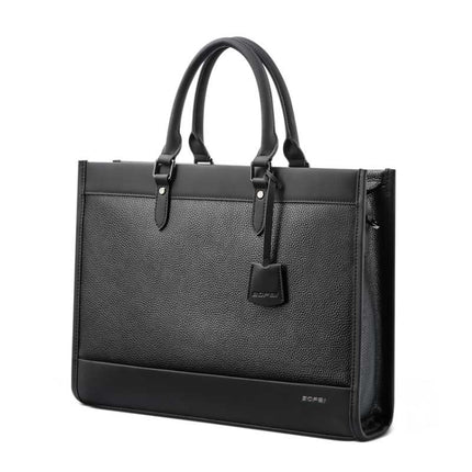 Bopai 11-98811 Leather Business Large-capacity Laptop Handbag Messenger Briefcase(Black)-garmade.com