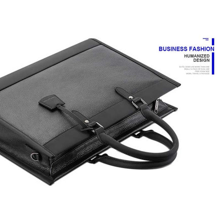 Bopai 11-98811 Leather Business Large-capacity Laptop Handbag Messenger Briefcase(Black)-garmade.com