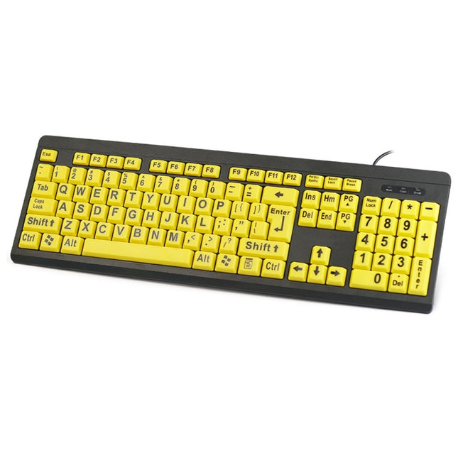 T801 104 Keys Special People Children Old Man Big Letters USB Wired Keyboard, Cable Length: 1.38m(Yellow)-garmade.com
