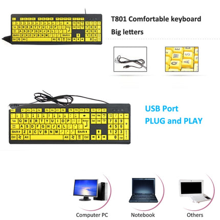 T801 104 Keys Special People Children Old Man Big Letters USB Wired Keyboard, Cable Length: 1.38m(Yellow)-garmade.com