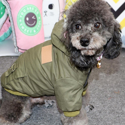 Thick Dog Clothes Pet Fur Vollar Hood Autumn Winter Cotton Coat, Color: Khaki(M)-garmade.com