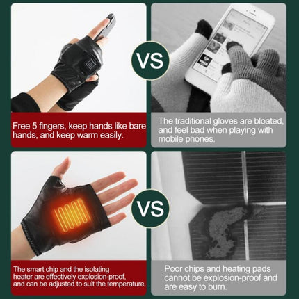 1 Pair Adjustable Temperature Rechargeable Intelligent Electric Heating Gloves Half Finger Gloves, Size: S(Black)-garmade.com