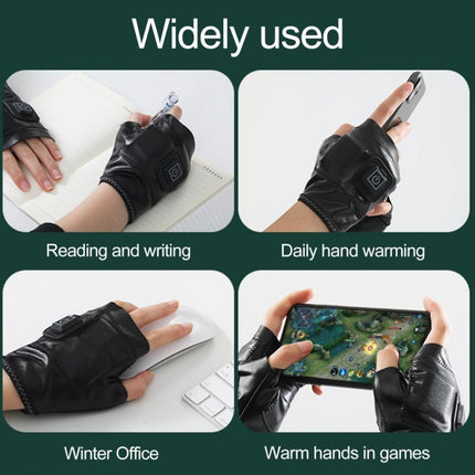 1 Pair Adjustable Temperature Rechargeable Intelligent Electric Heating Gloves Half Finger Gloves, Size: S(Black)-garmade.com