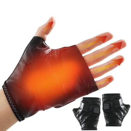 1 Pair Adjustable Temperature Rechargeable Intelligent Electric Heating Gloves Half Finger Gloves, Size: M(Black)-garmade.com