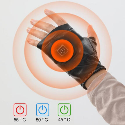 1 Pair Adjustable Temperature Rechargeable Intelligent Electric Heating Gloves Half Finger Gloves, Size: L(Black)-garmade.com