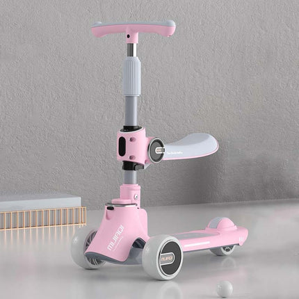 MIJIAQI 01 3 In 1 Multifunctional Foldable Children Scooter with Music and Lights, Spec: Pink Seat-garmade.com